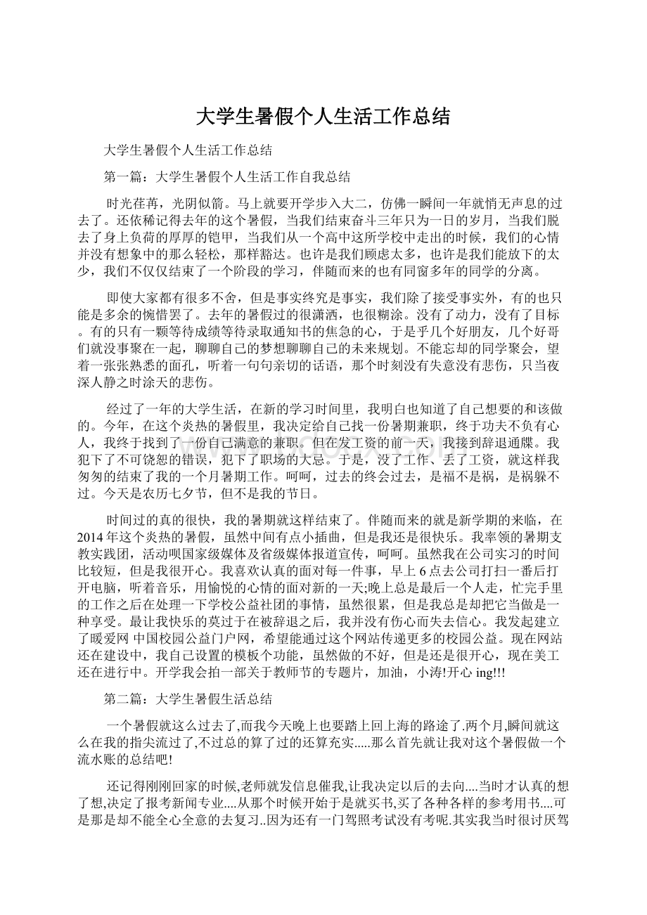 大学生暑假个人生活工作总结.docx