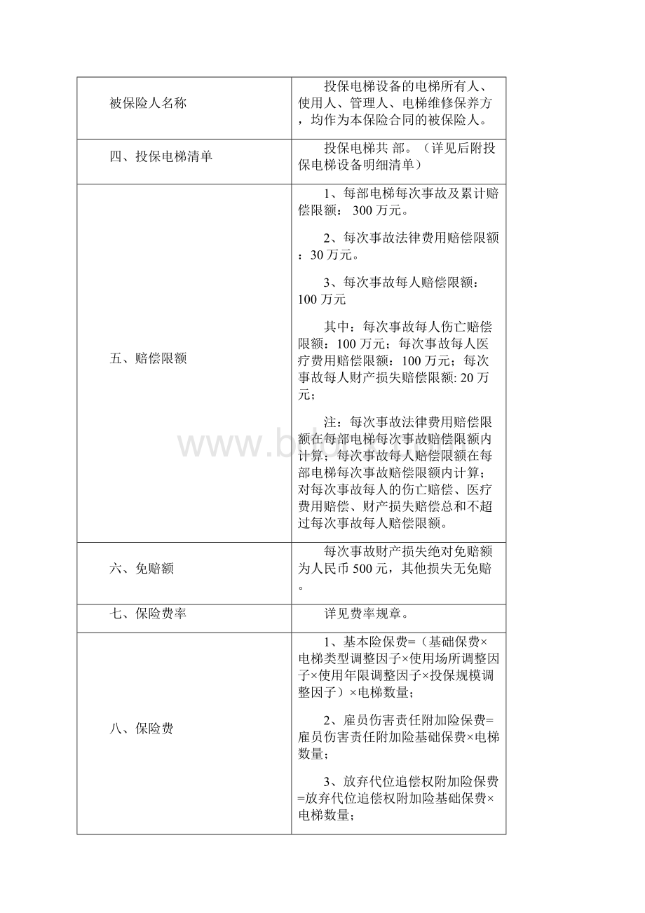 收费标准公众责任险附加电梯责任险Word下载.docx_第2页