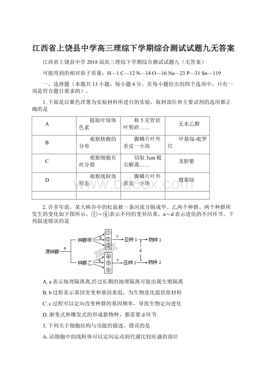 江西省上饶县中学高三理综下学期综合测试试题九无答案.docx