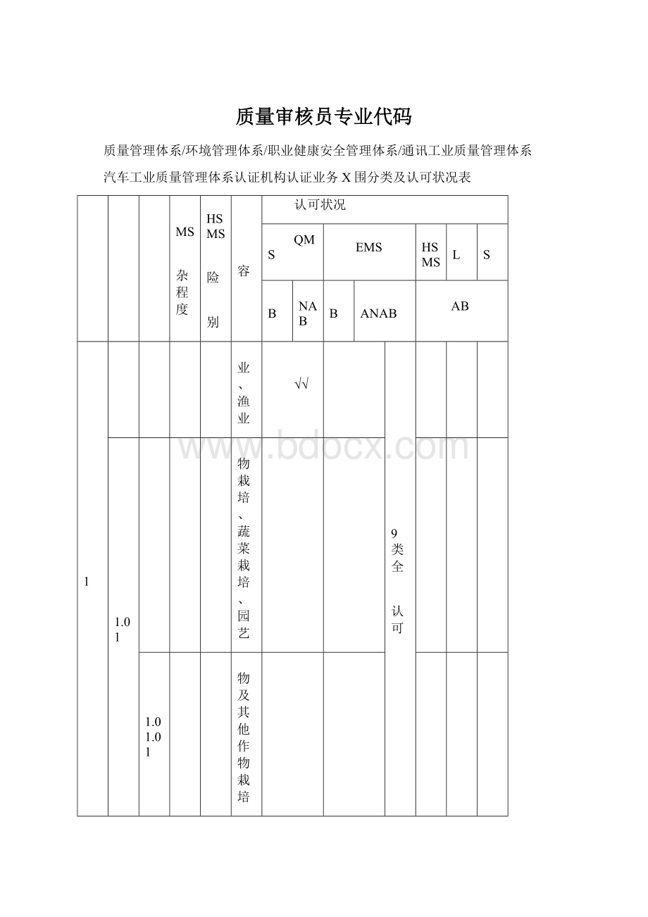 质量审核员专业代码Word下载.docx