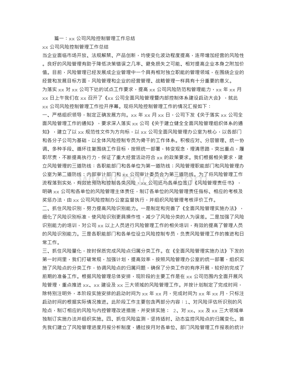 企业风险管理工作总结Word格式.doc_第1页