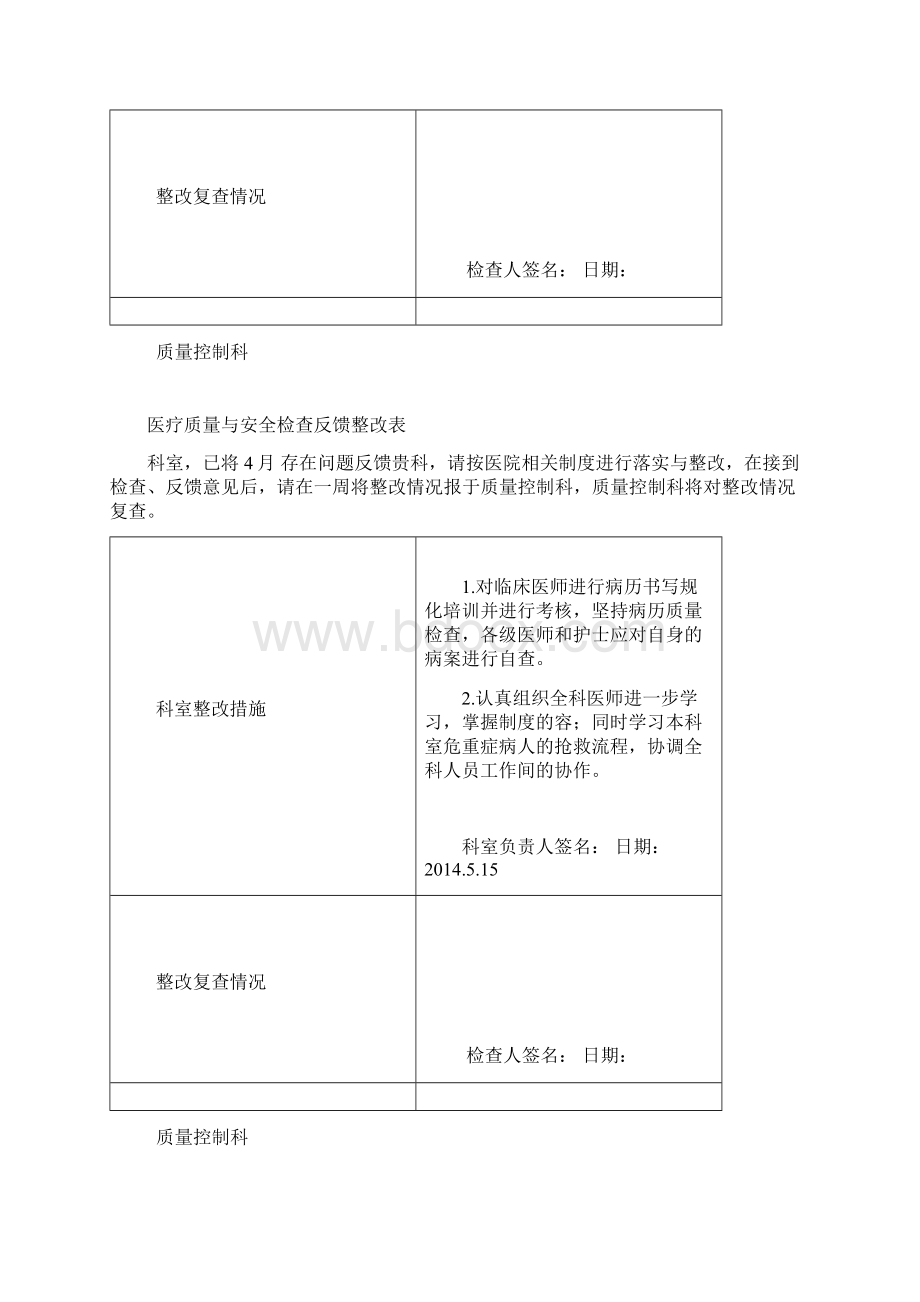 医疗质量与安全检查反馈整改表.docx_第3页