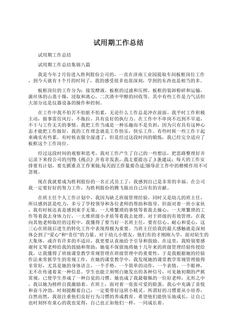 试用期工作总结Word文档下载推荐.docx