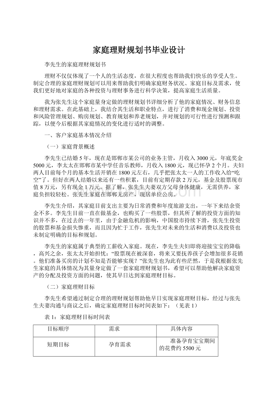 家庭理财规划书毕业设计.docx