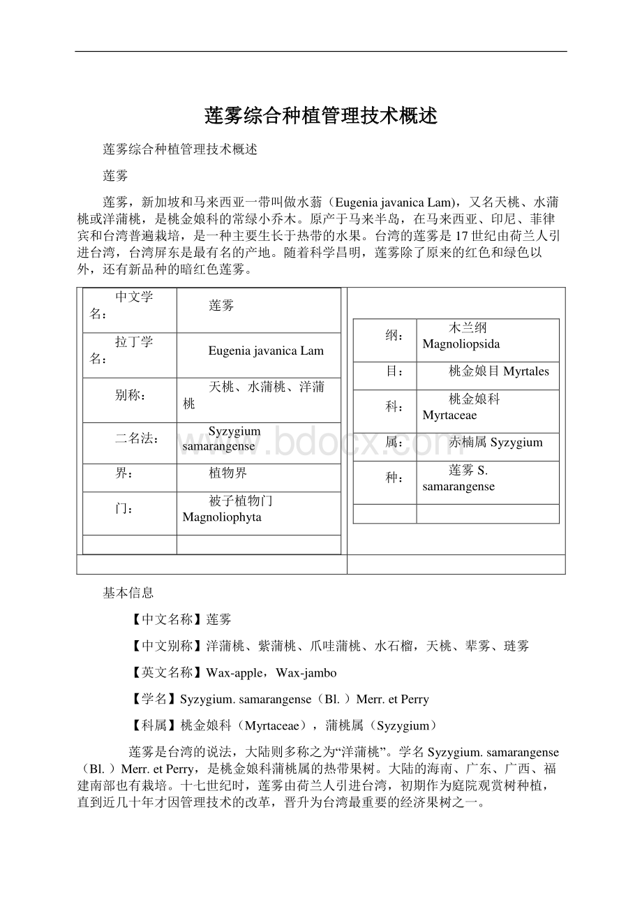 莲雾综合种植管理技术概述Word下载.docx