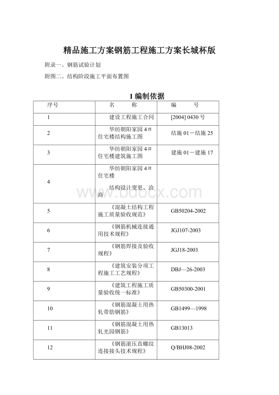 精品施工方案钢筋工程施工方案长城杯版.docx