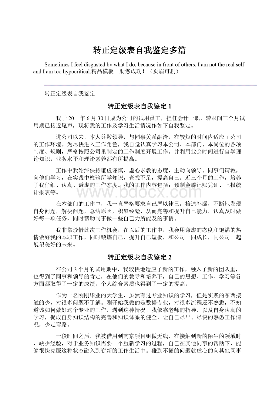 转正定级表自我鉴定多篇.docx_第1页