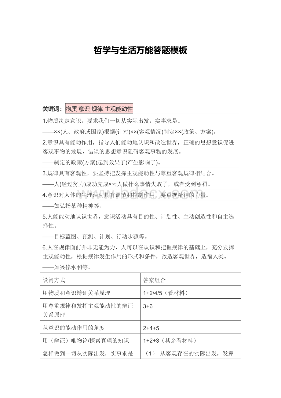 哲学与生活万能答题模板Word文档下载推荐.docx