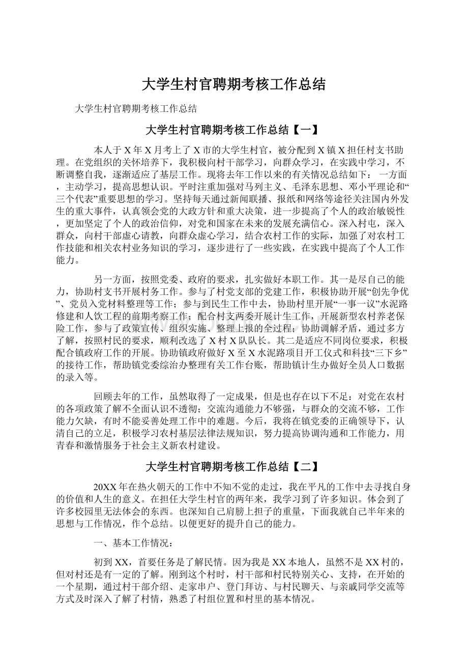 大学生村官聘期考核工作总结Word格式.docx_第1页