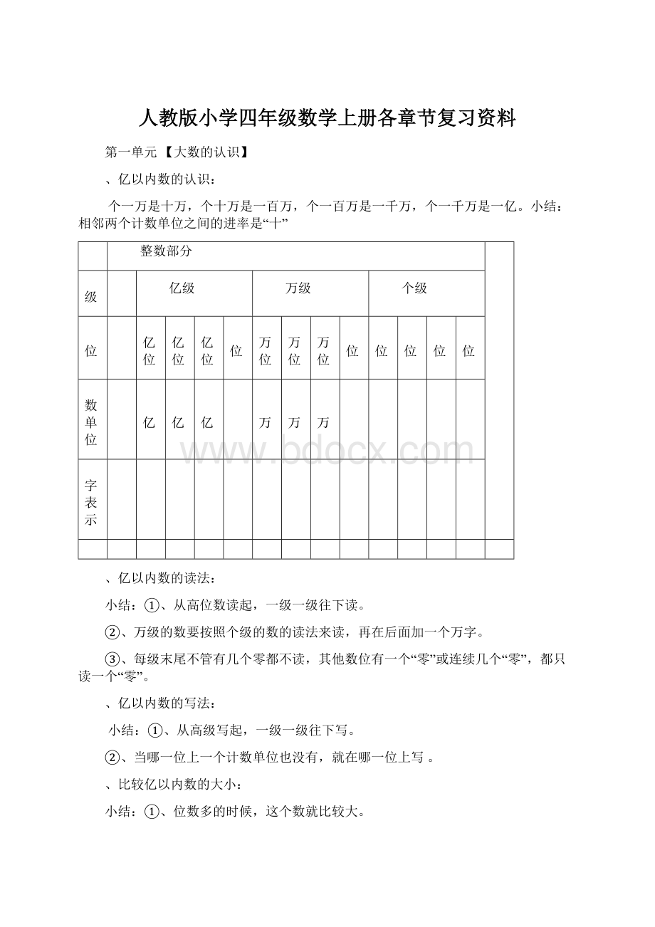 人教版小学四年级数学上册各章节复习资料Word下载.docx_第1页