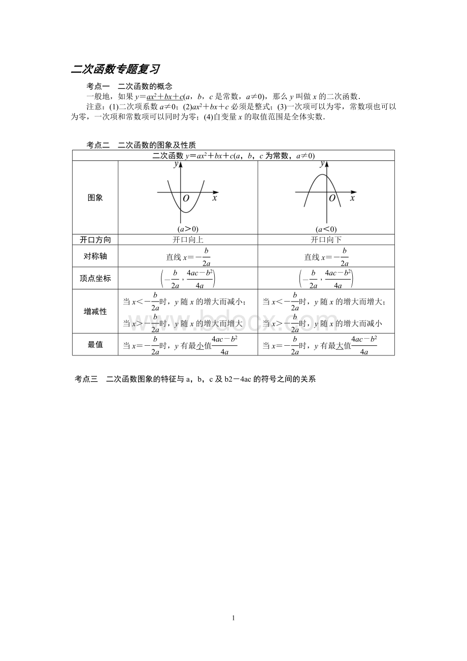 二次函数专题复习Word文档格式.doc_第1页