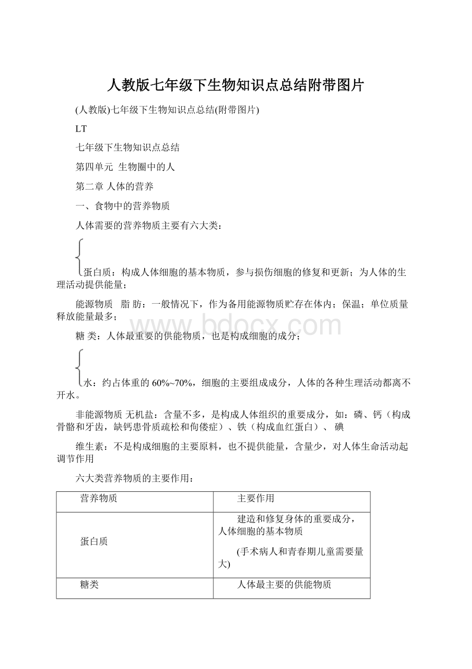 人教版七年级下生物知识点总结附带图片文档格式.docx