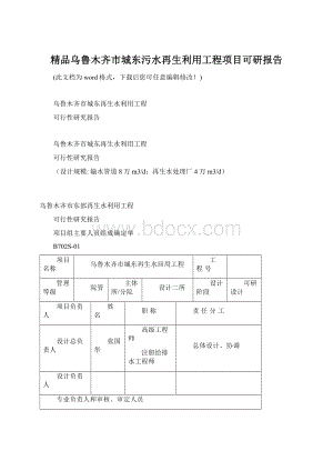 精品乌鲁木齐市城东污水再生利用工程项目可研报告Word文档格式.docx