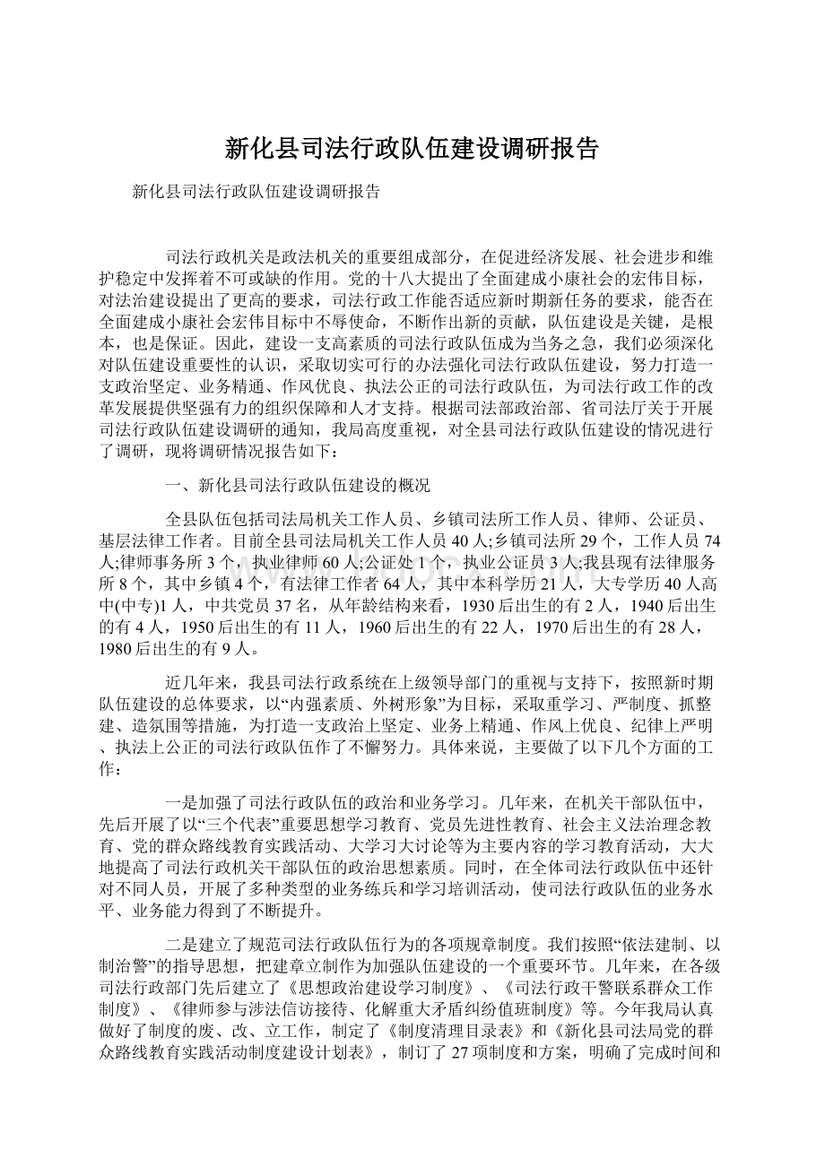 新化县司法行政队伍建设调研报告Word格式文档下载.docx_第1页