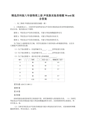 精选苏科版八年级物理上册 声现象实验易错题Word版 含答案.docx