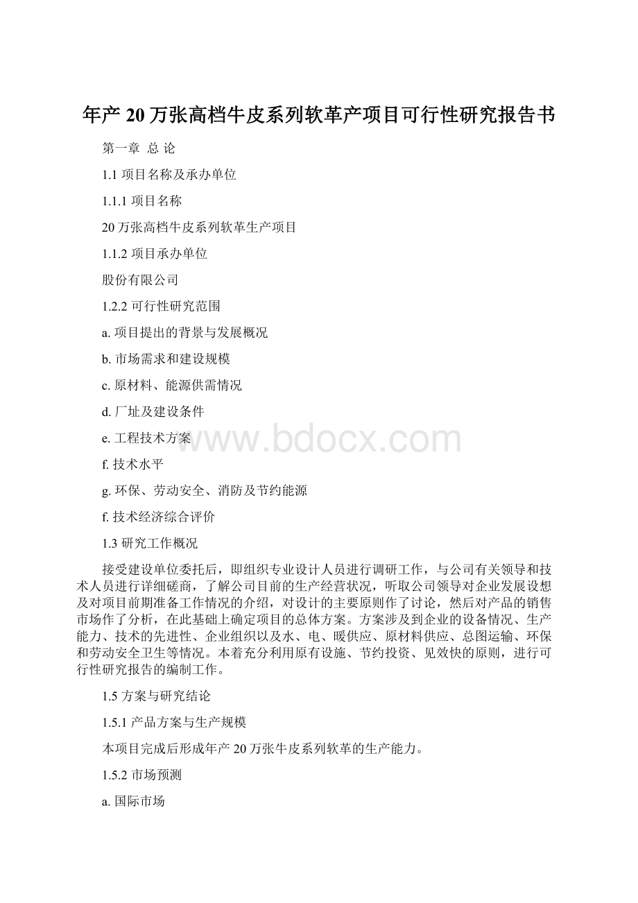 年产20万张高档牛皮系列软革产项目可行性研究报告书.docx_第1页