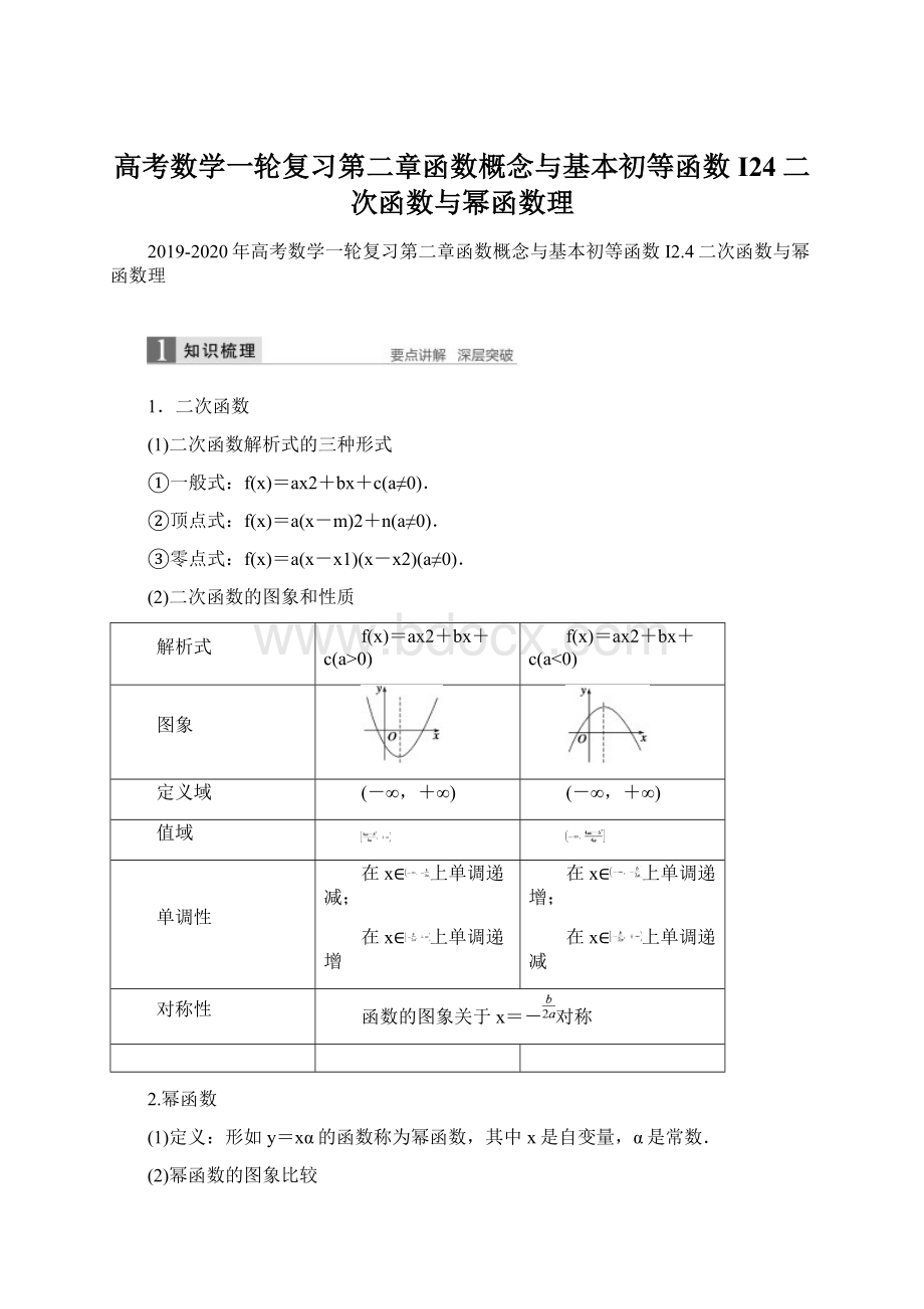 高考数学一轮复习第二章函数概念与基本初等函数I24二次函数与幂函数理.docx