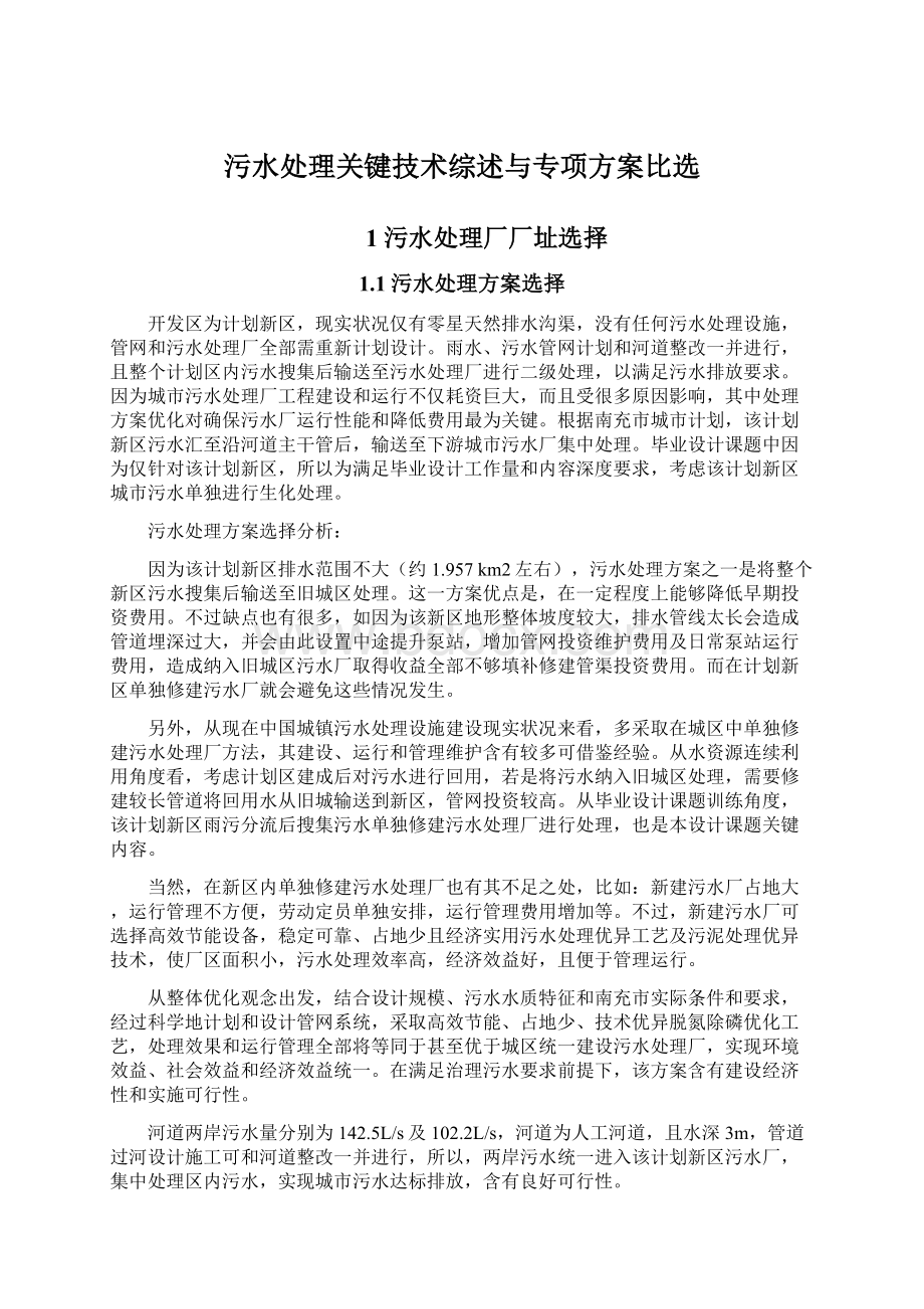 污水处理关键技术综述与专项方案比选Word下载.docx