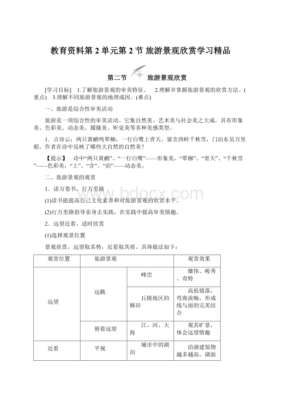 教育资料第2单元第2节 旅游景观欣赏学习精品.docx_第1页