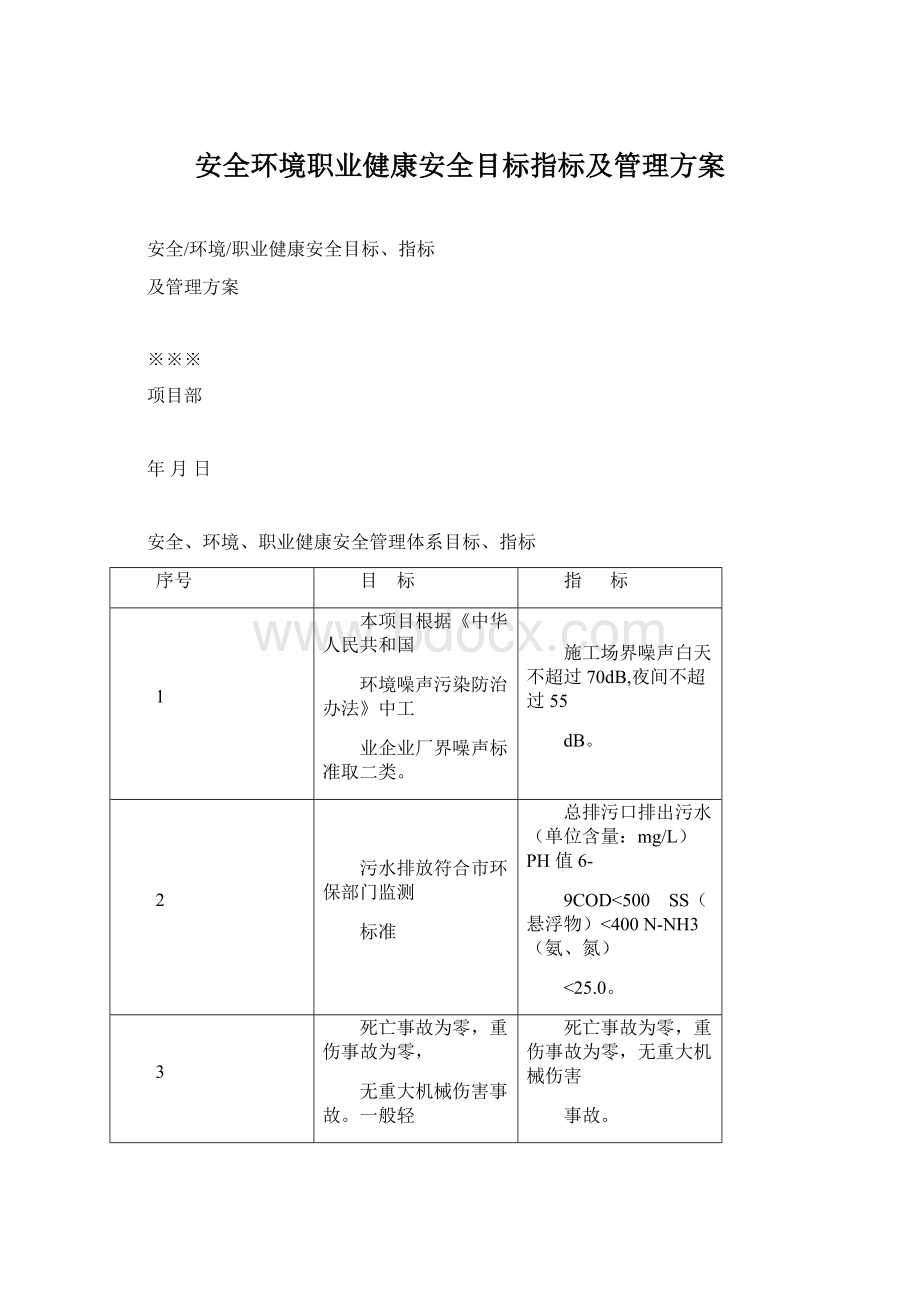 安全环境职业健康安全目标指标及管理方案.docx_第1页