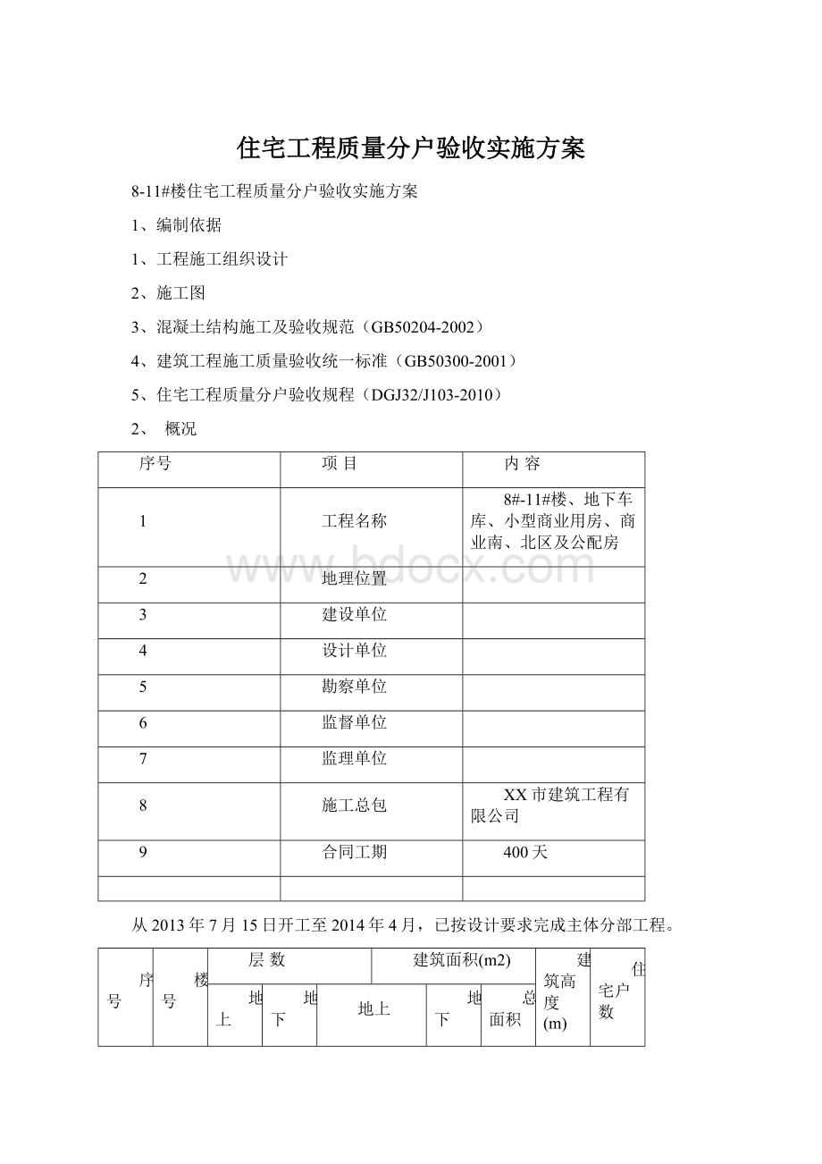 住宅工程质量分户验收实施方案.docx