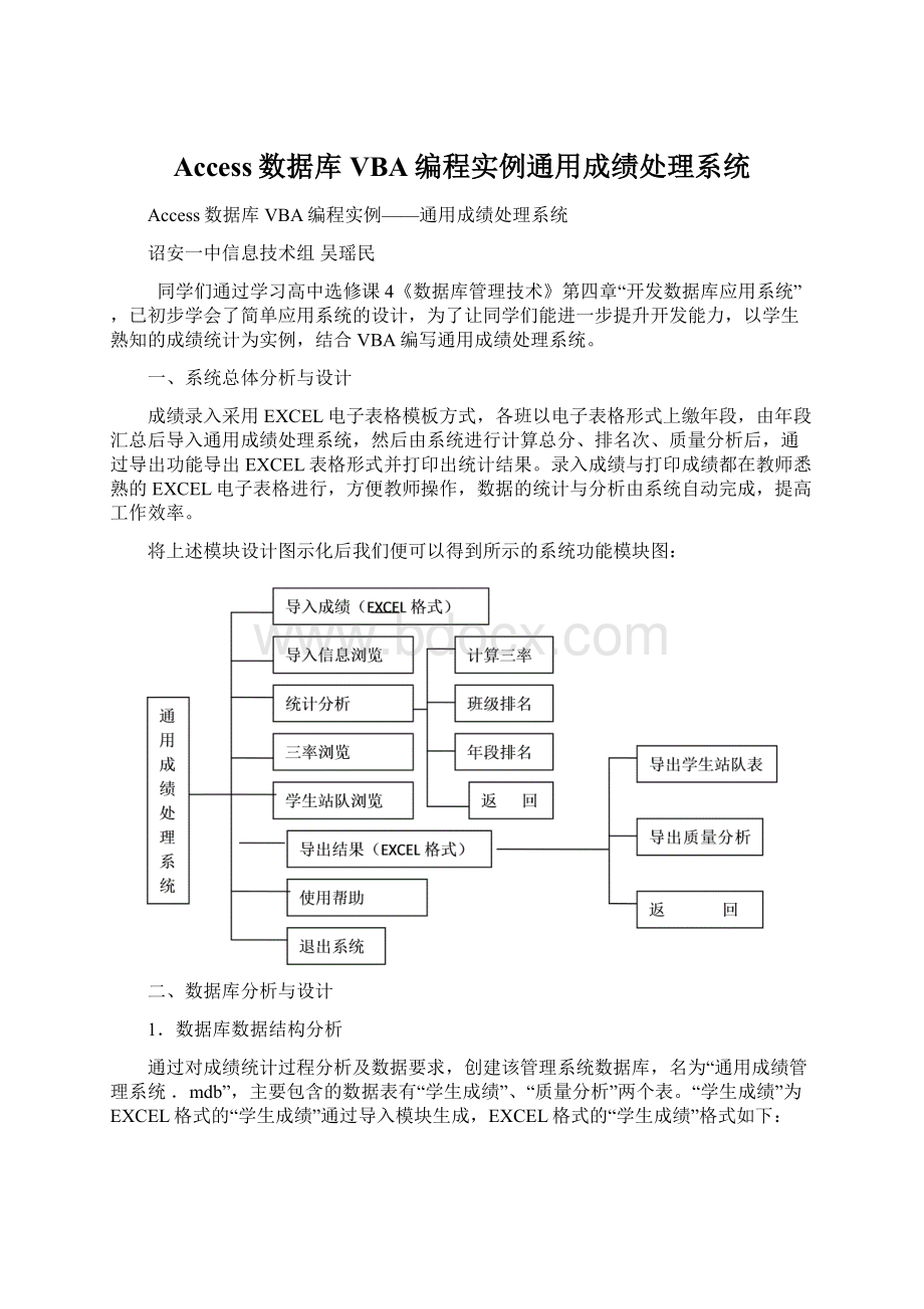 Access数据库VBA编程实例通用成绩处理系统Word格式.docx_第1页