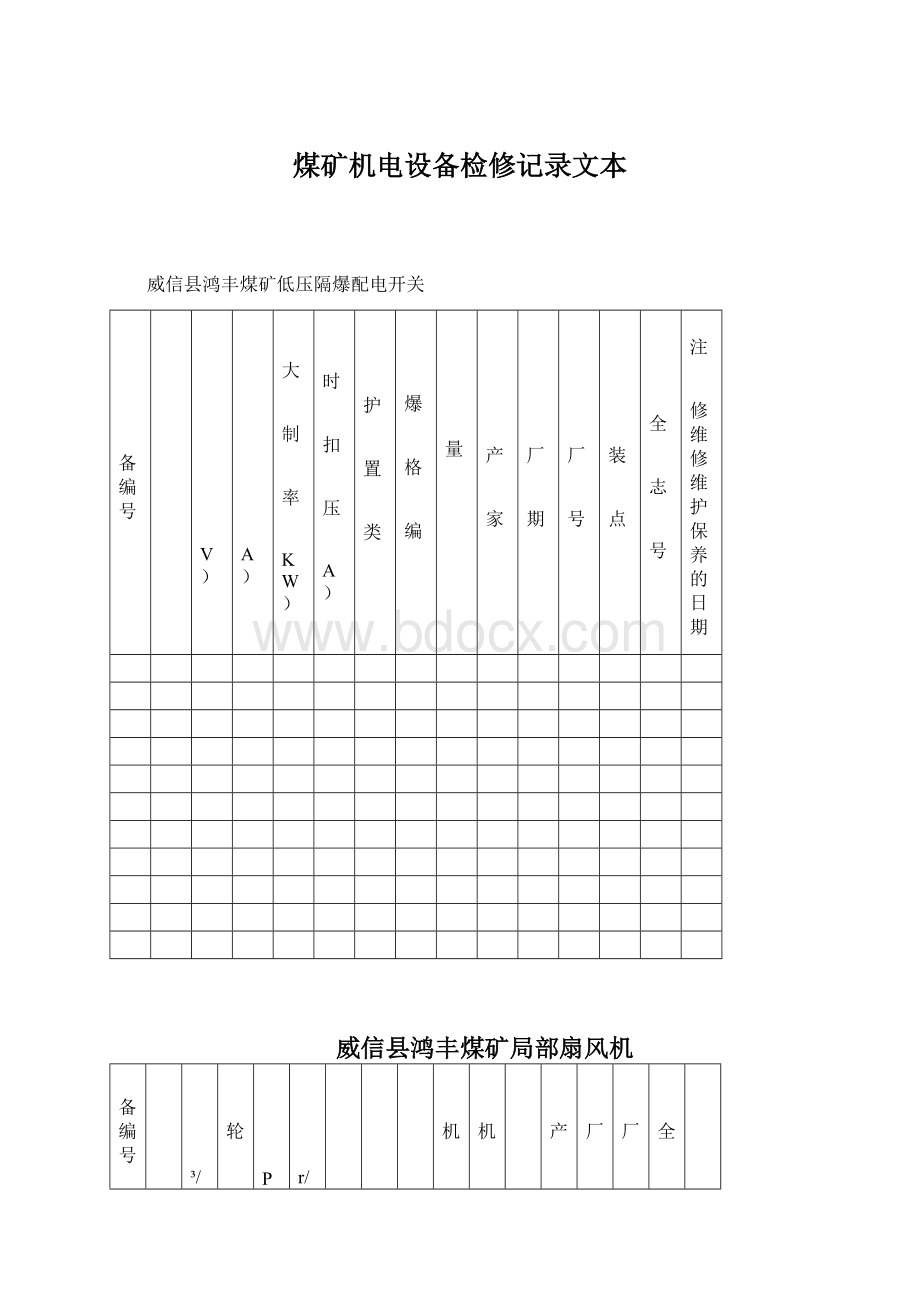 煤矿机电设备检修记录文本Word文档下载推荐.docx_第1页