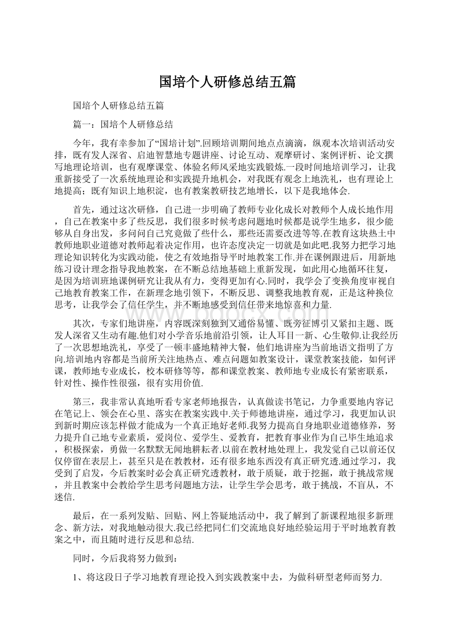 国培个人研修总结五篇Word下载.docx