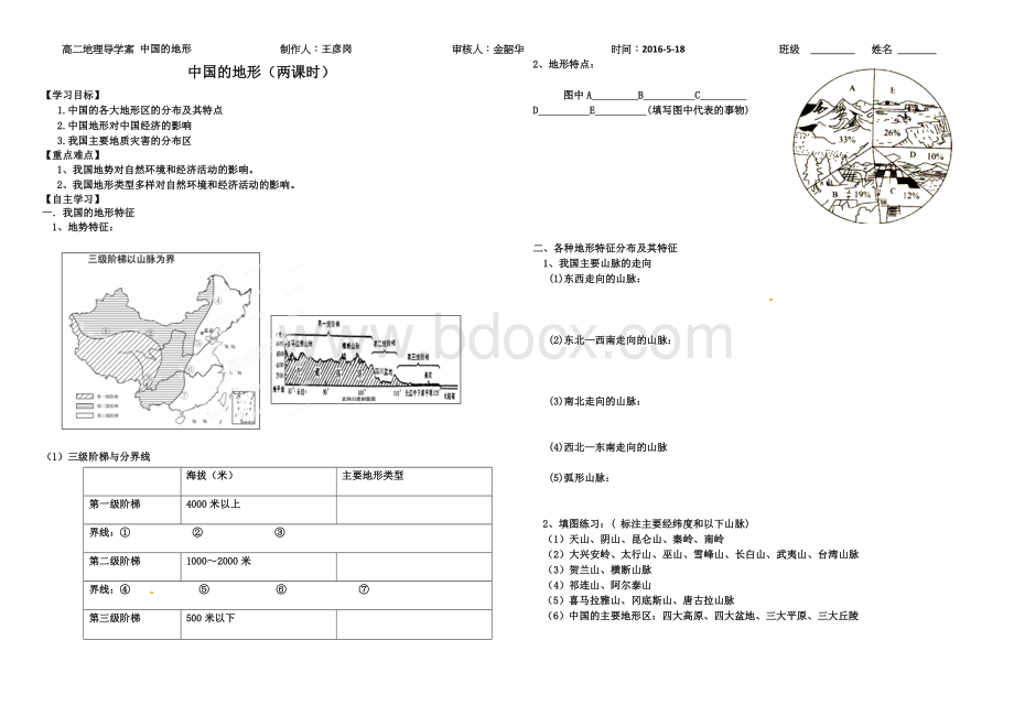 区域地理4.2中国的地形导学案Word文档格式.doc