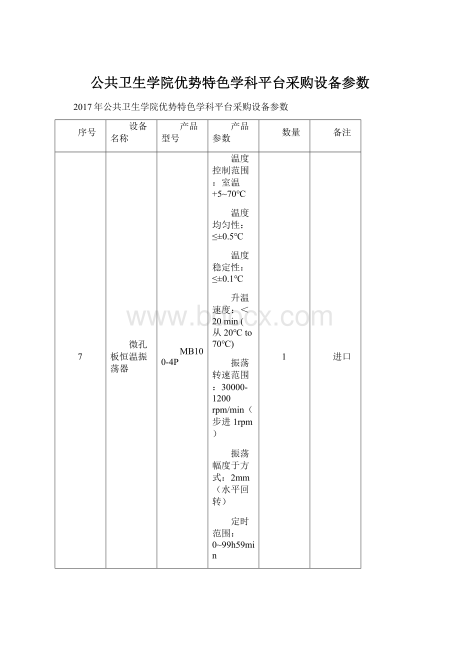 公共卫生学院优势特色学科平台采购设备参数Word文档格式.docx