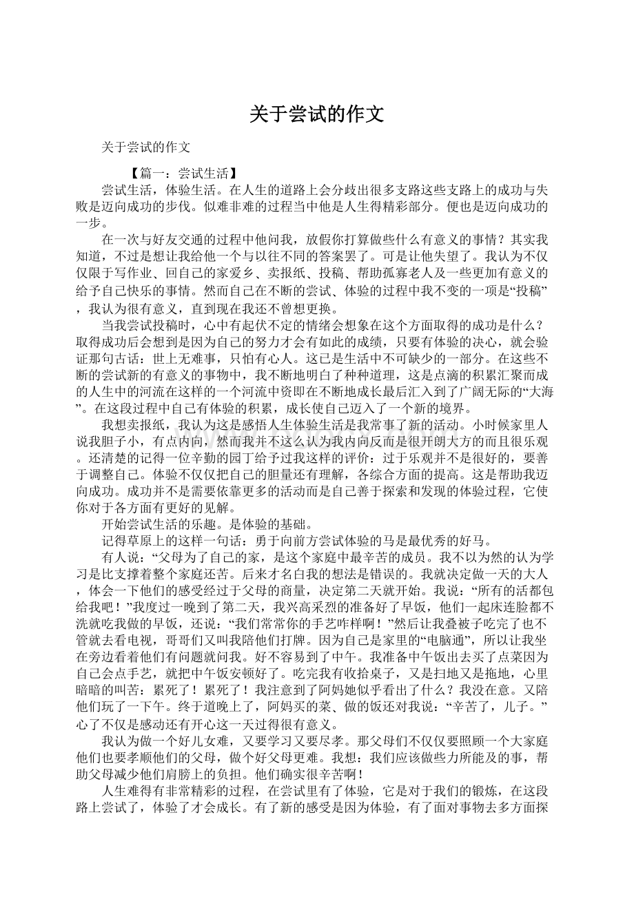 关于尝试的作文Word下载.docx