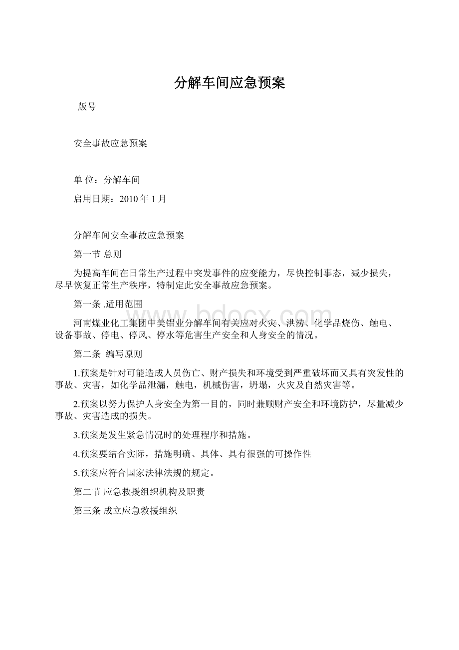 分解车间应急预案.docx_第1页