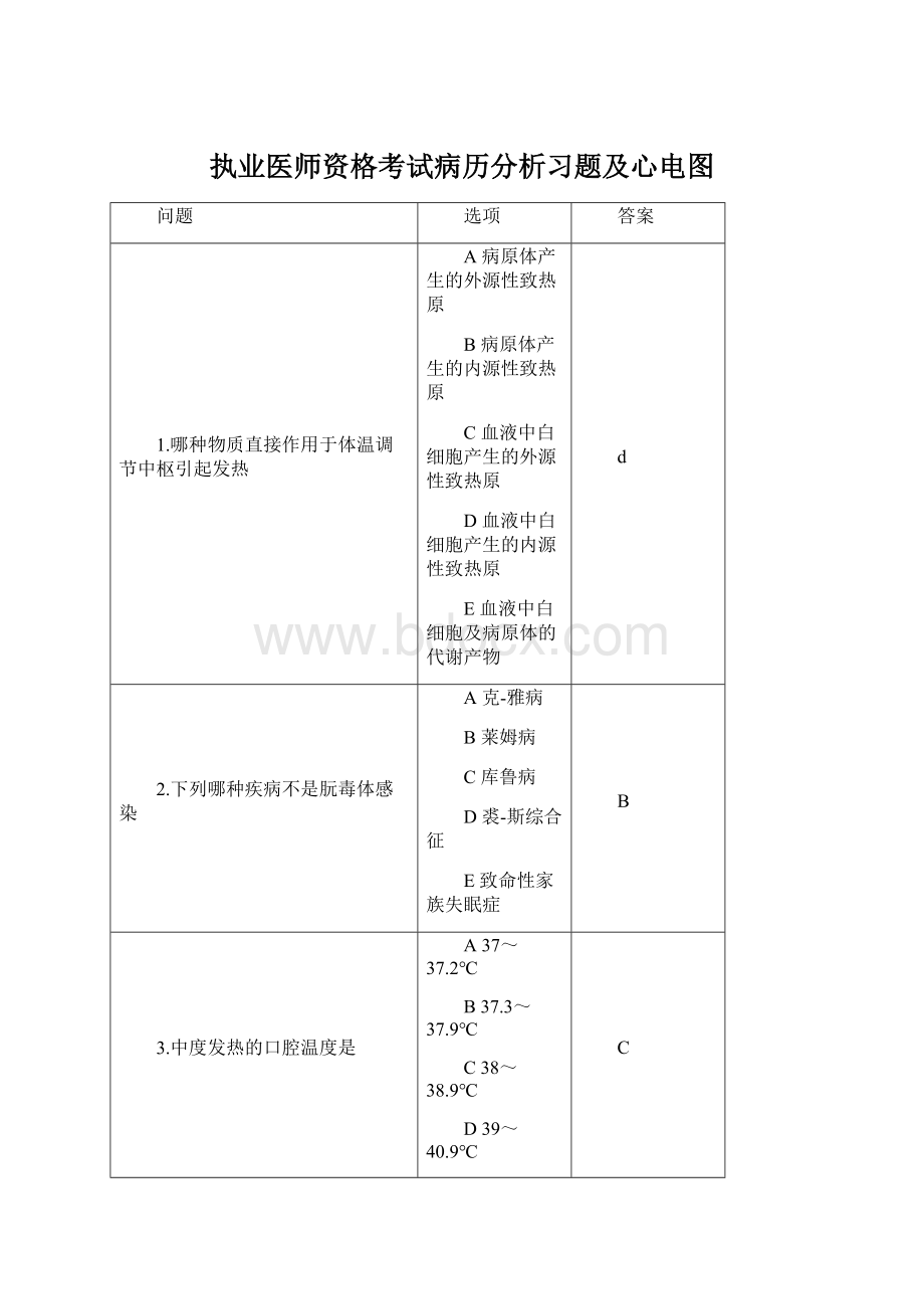 执业医师资格考试病历分析习题及心电图Word下载.docx_第1页