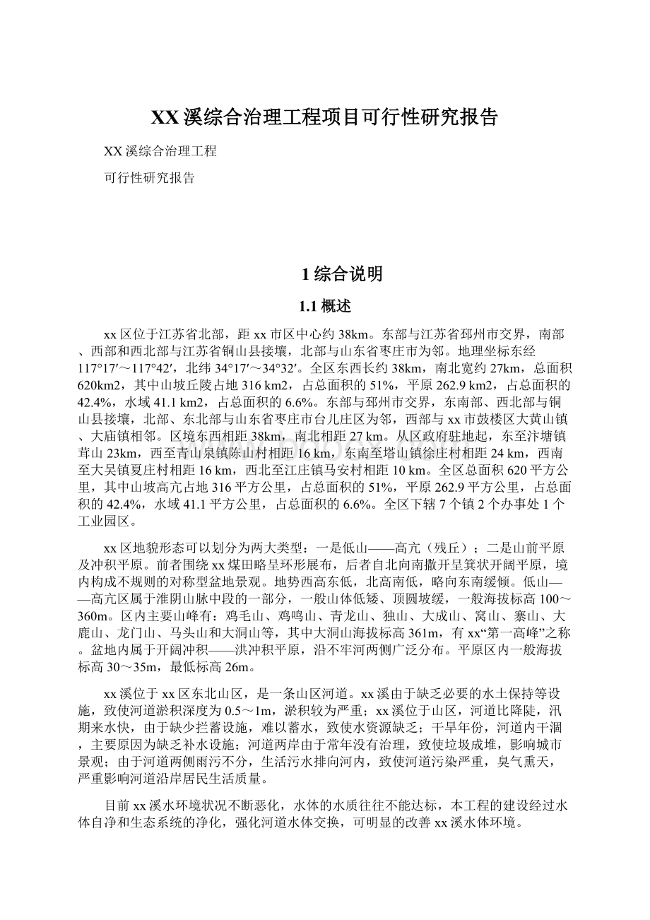 XX溪综合治理工程项目可行性研究报告Word文档下载推荐.docx