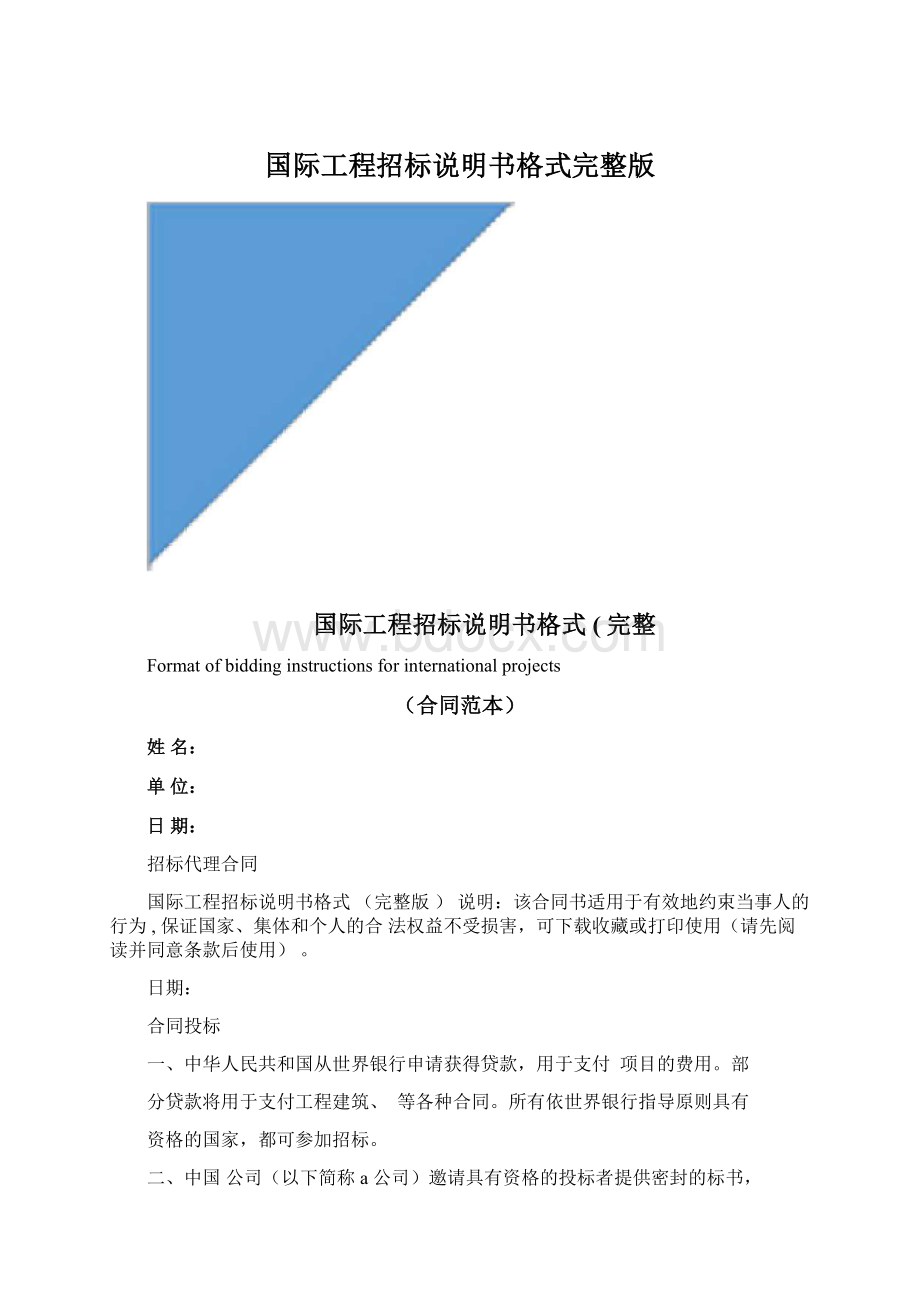 国际工程招标说明书格式完整版Word文档格式.docx