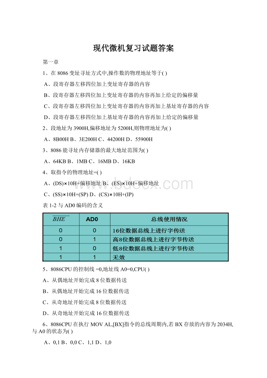 现代微机复习试题答案Word文档格式.docx_第1页