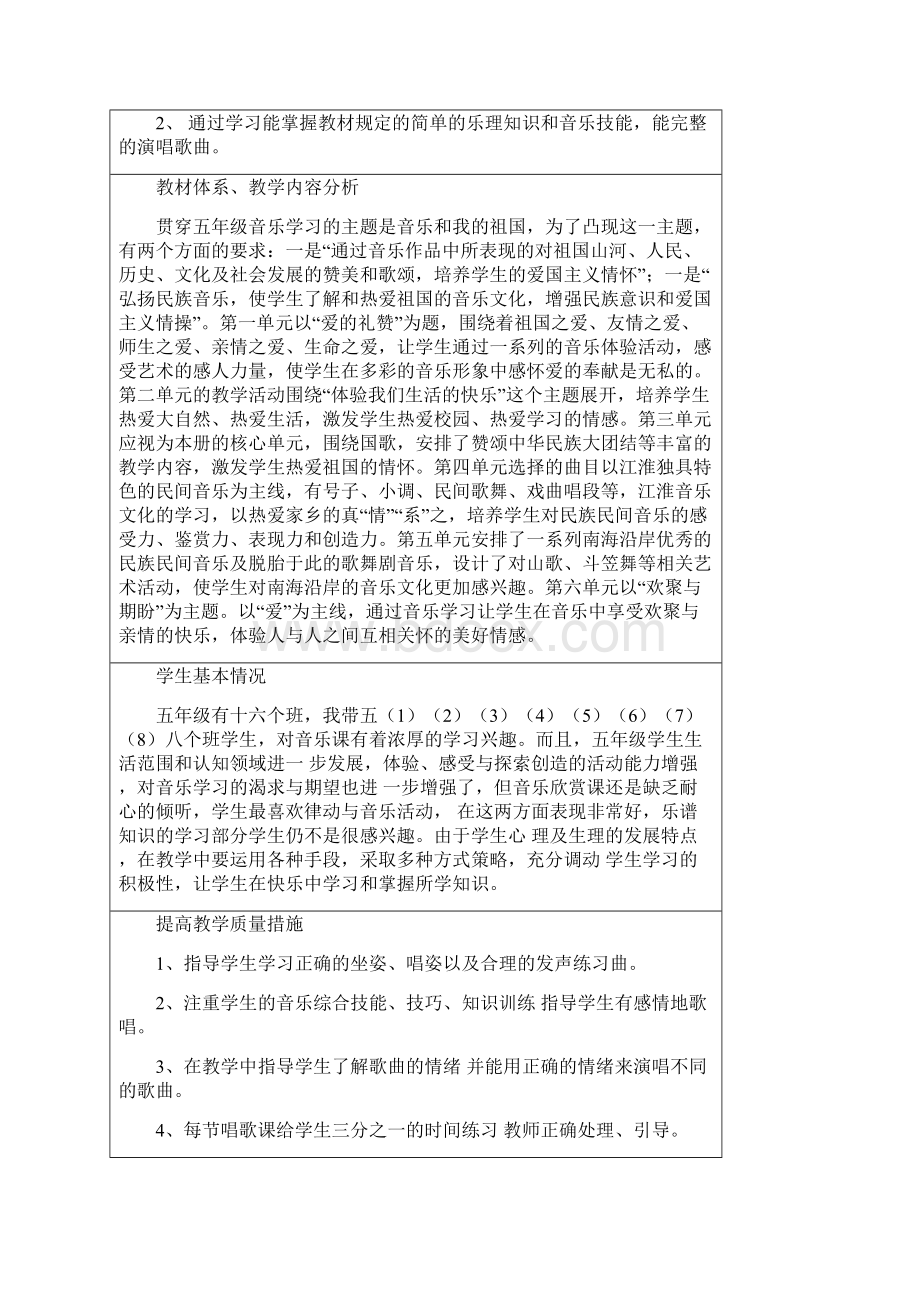 苏少版小学音乐五年级下册教学计划及教案全册.docx_第2页