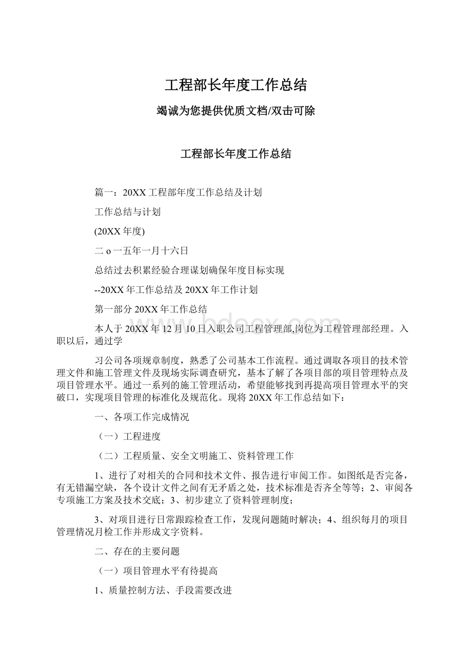 工程部长年度工作总结文档格式.docx