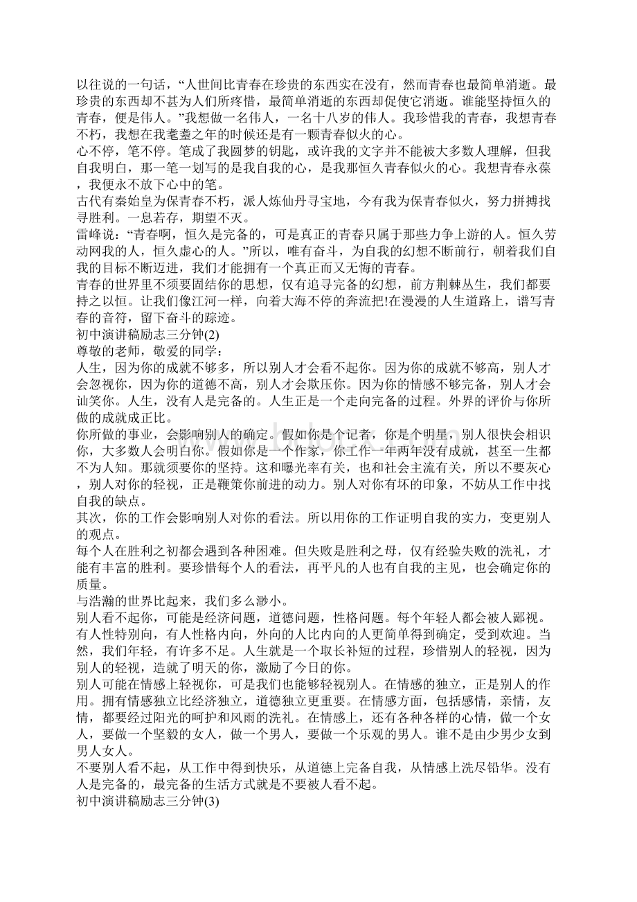 初中演讲稿励志三分钟5篇文档格式.docx_第2页