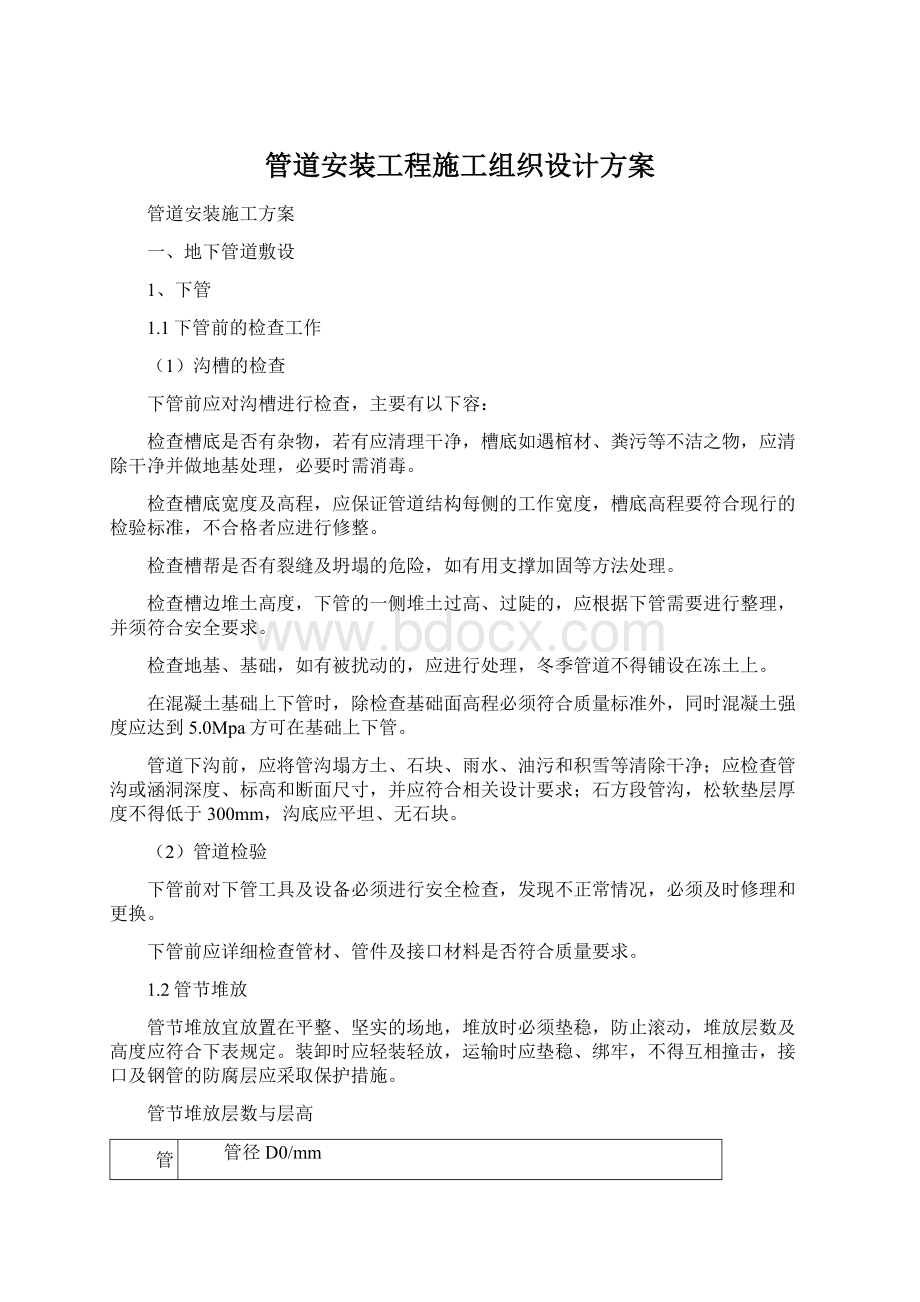 管道安装工程施工组织设计方案.docx_第1页