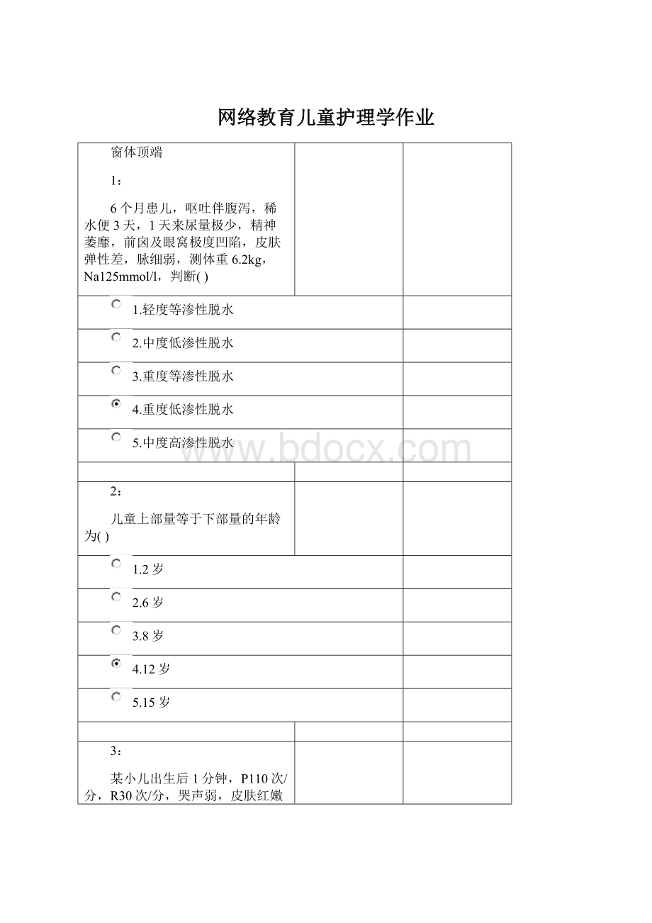 网络教育儿童护理学作业Word文档下载推荐.docx