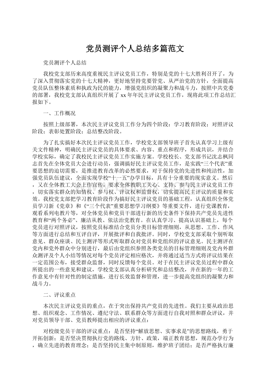 党员测评个人总结多篇范文.docx_第1页