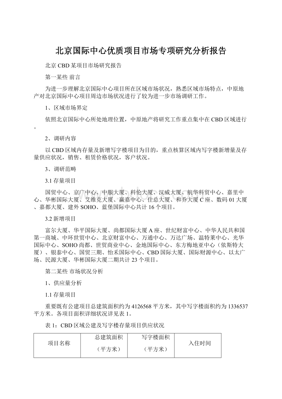 北京国际中心优质项目市场专项研究分析报告.docx_第1页