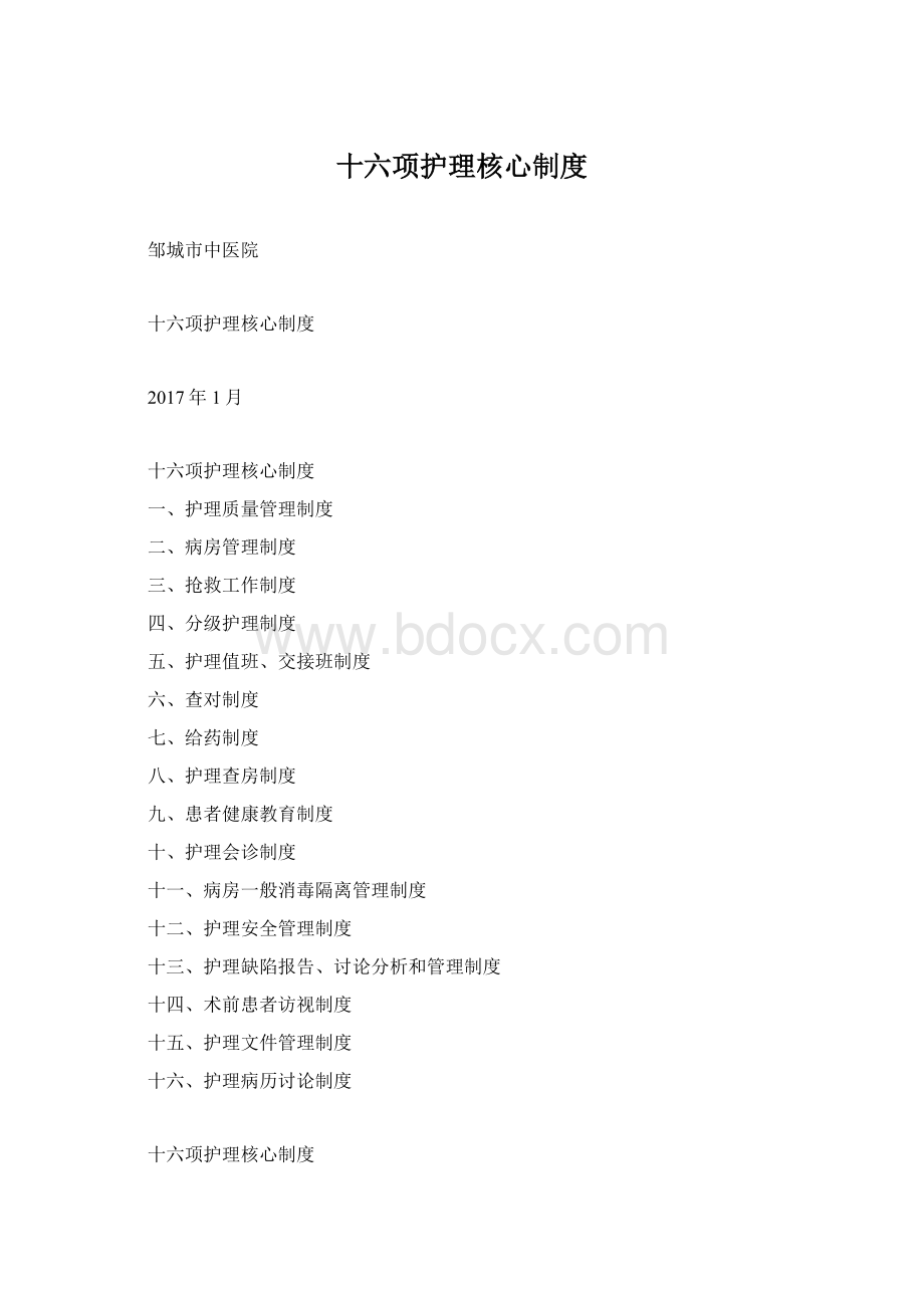 十六项护理核心制度Word文档格式.docx_第1页