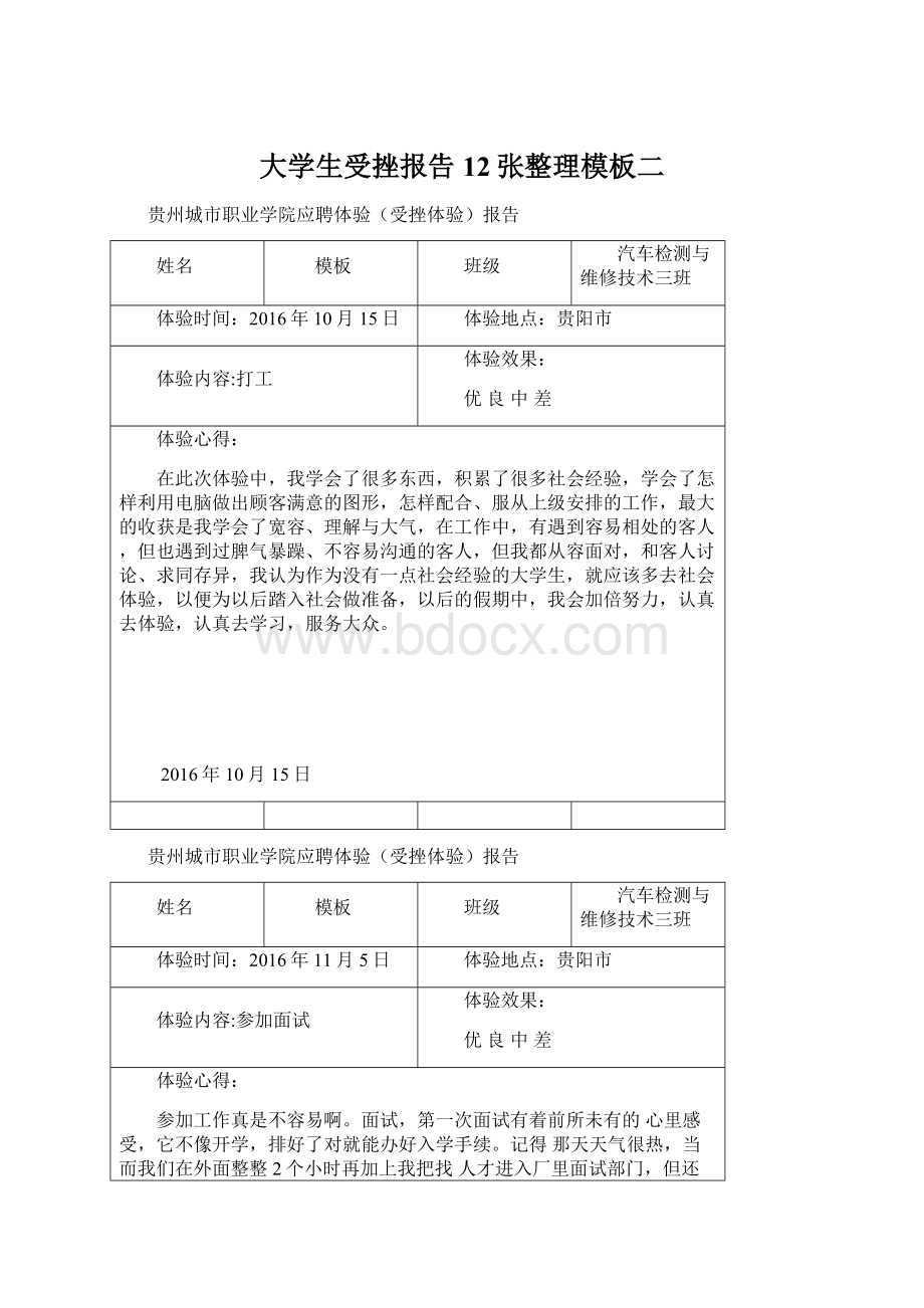 大学生受挫报告12张整理模板二.docx_第1页