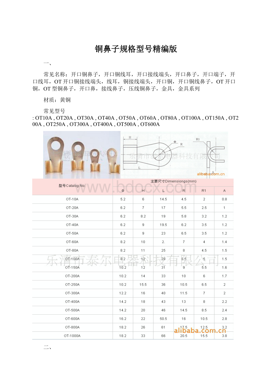 铜鼻子规格型号精编版.docx