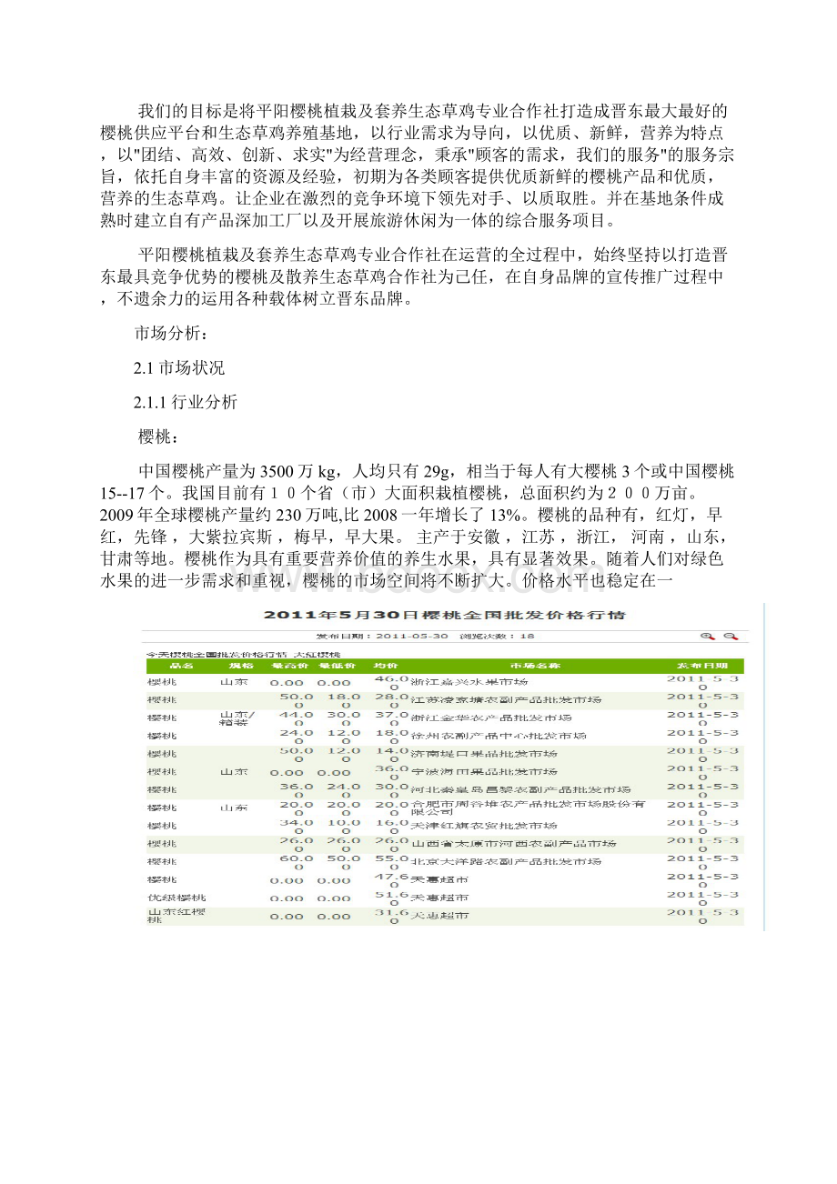 强烈推荐樱桃植栽及套养生态草鸡专业合作社项目创业计划书Word格式文档下载.docx_第3页