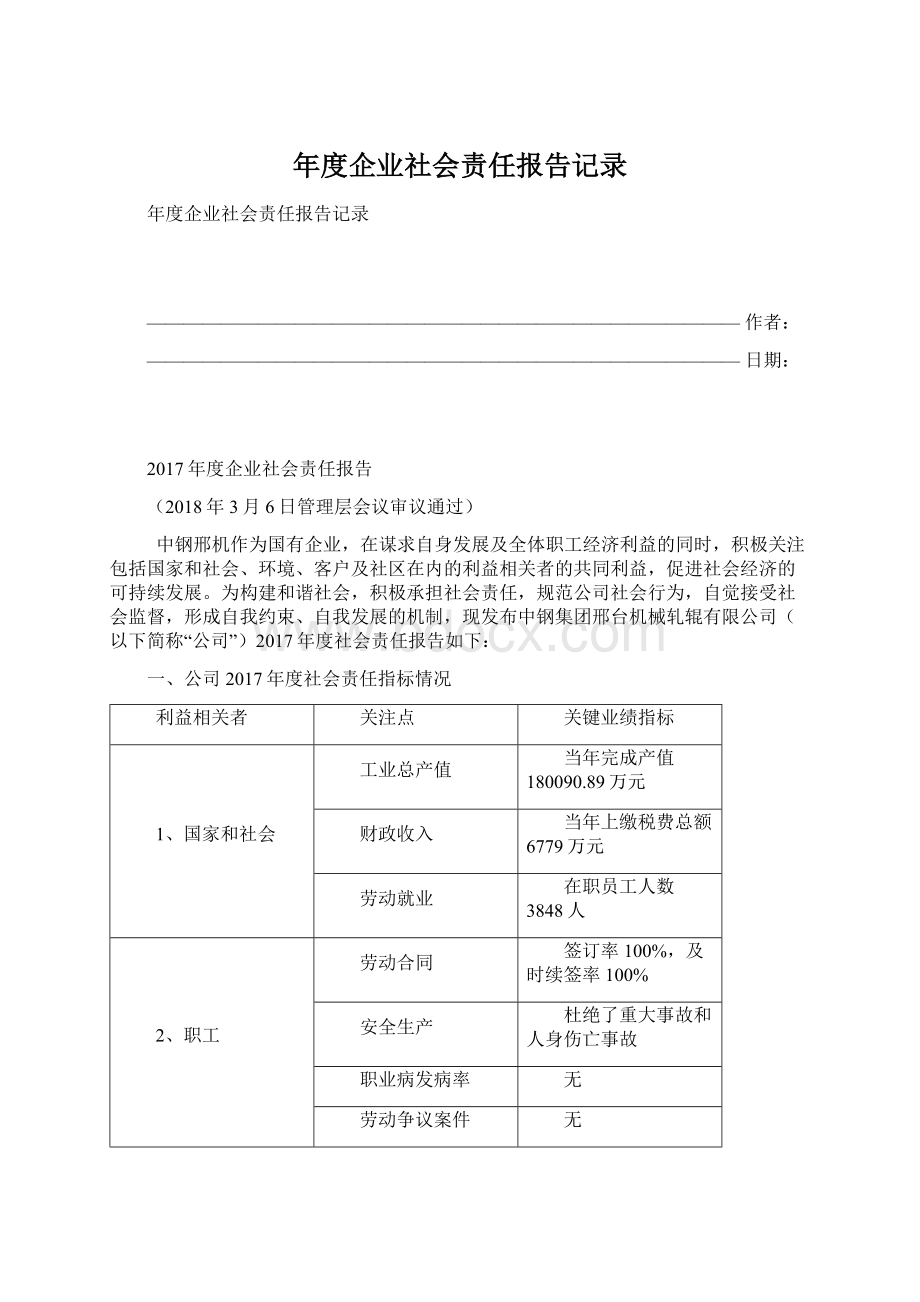 年度企业社会责任报告记录.docx