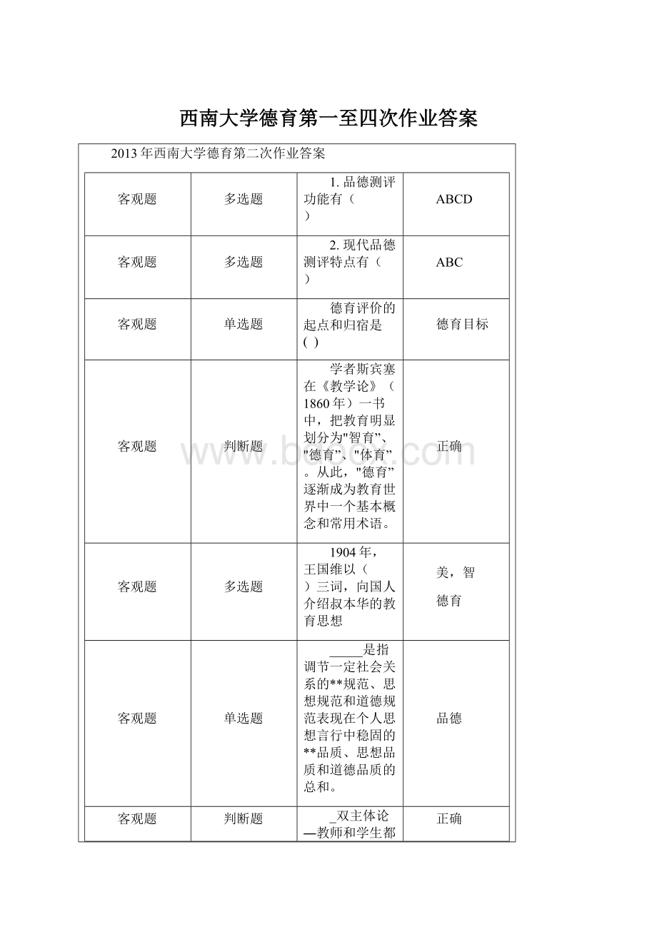 西南大学德育第一至四次作业答案文档格式.docx_第1页