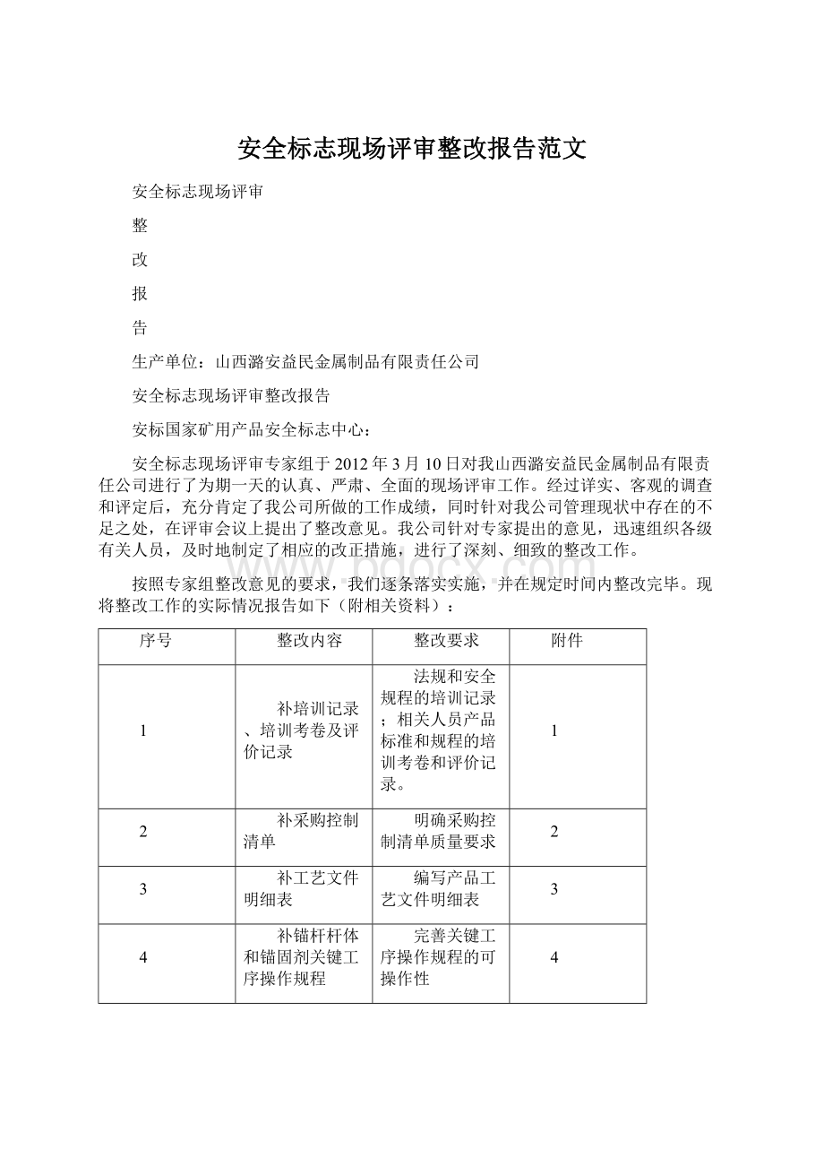 安全标志现场评审整改报告范文.docx_第1页